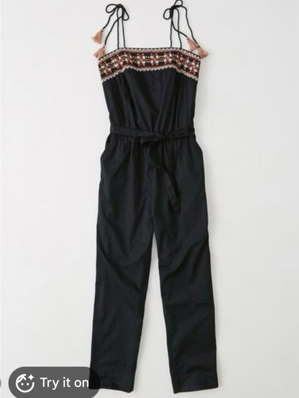 A&F Embroidered Black Jumpsuit 100% cotton Size M